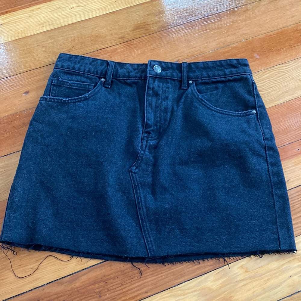 Black denim mini skirt